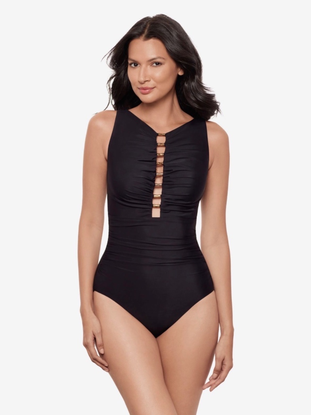 Miraclesuit Swizzle One Piece Swimsuit Black US 6 Slimming Shaping NWT